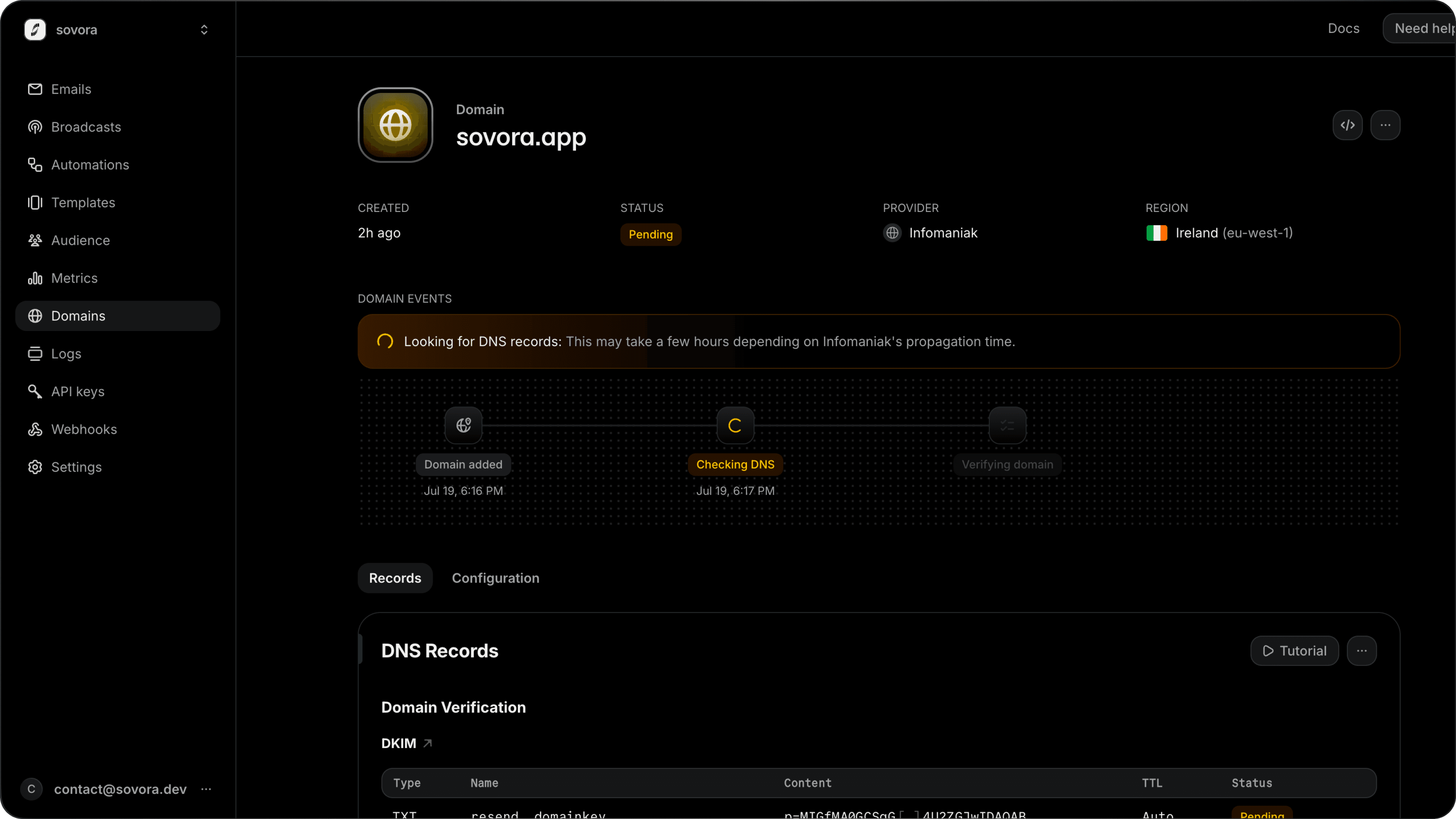 Deployments workspace in the SOVORA platform